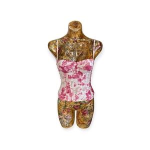 PrettyLittleThing pink white sleeveless fitted camisole top Sz 4 small